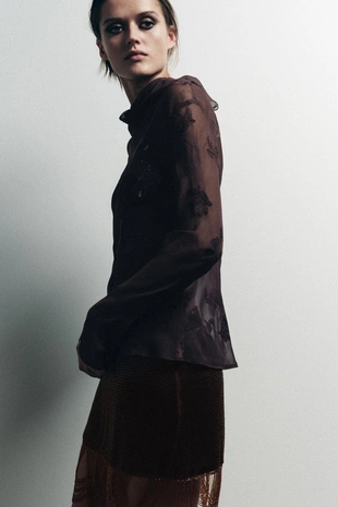 Рубашка полупрозрачная с цветочной вышивкой- Заказать в России