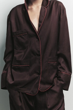 Рубашка в пижамном стиле в полоску с контрастными деталями- Заказать в России