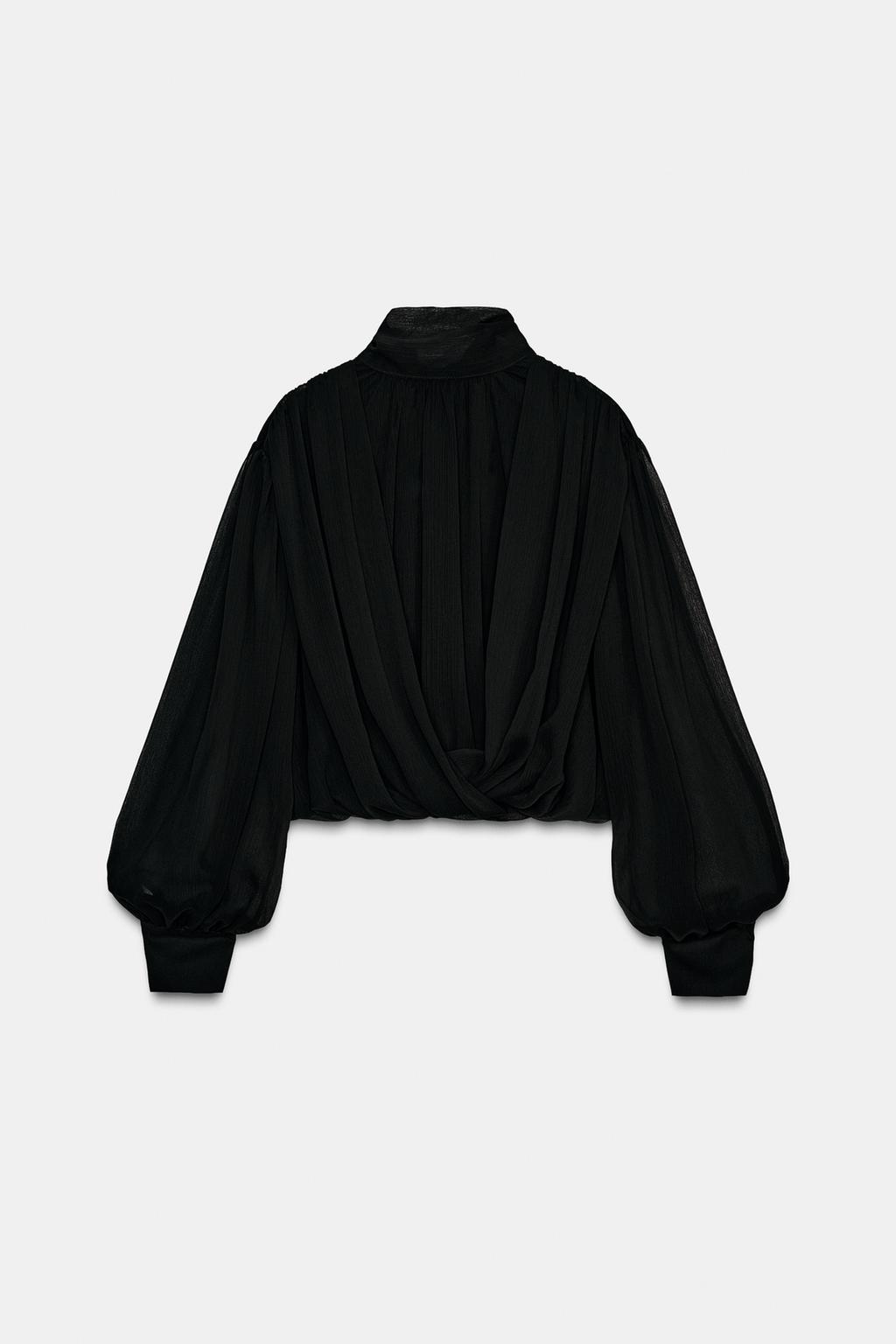 ПОЛУПРОЗРАЧНЫЙ ТОП С ДРАПИРОВАННЫМИ РУКАВАМИ-БАЛЛОНАМИ