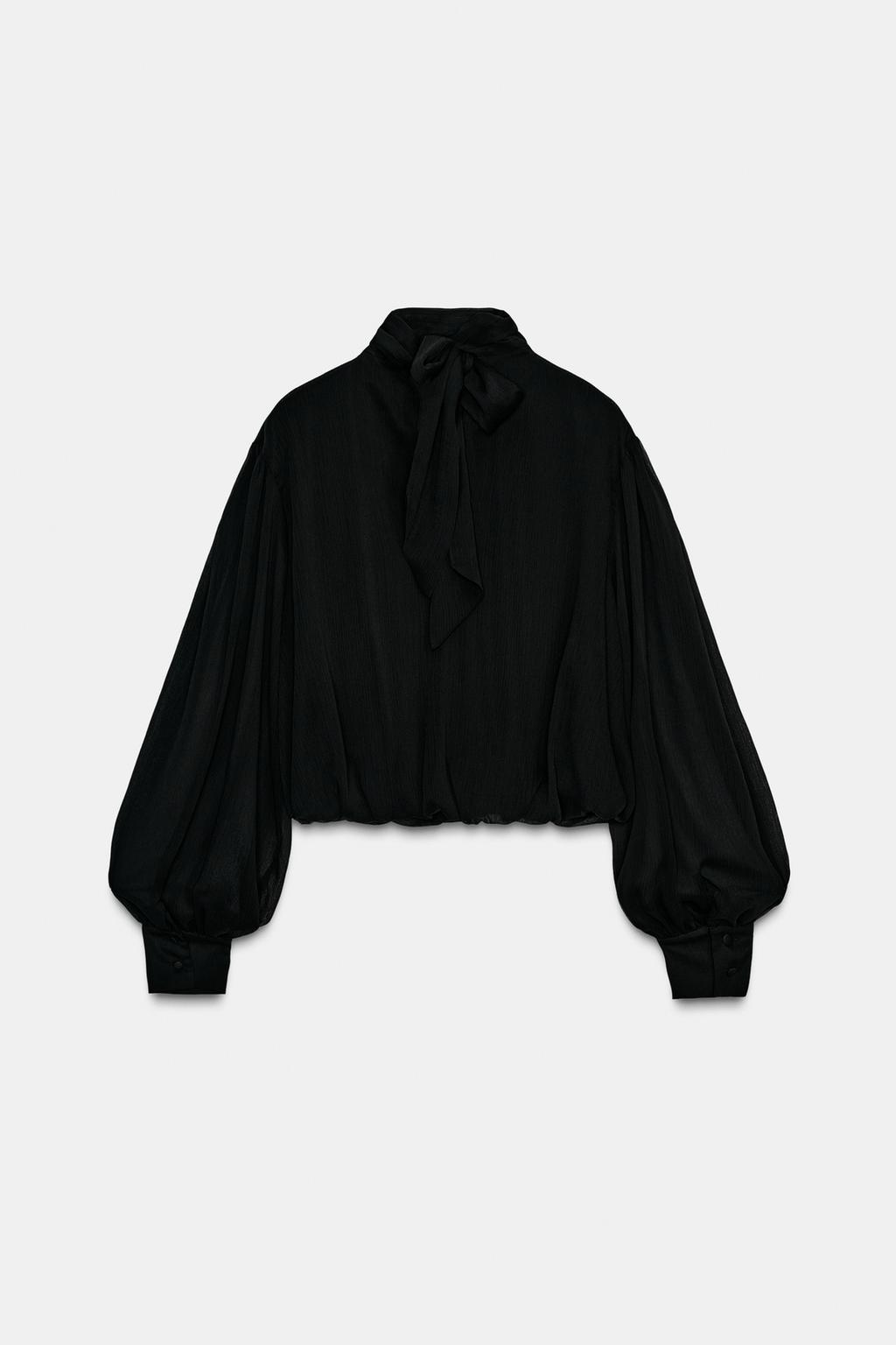 ПОЛУПРОЗРАЧНЫЙ ТОП С ДРАПИРОВАННЫМИ РУКАВАМИ-БАЛЛОНАМИ