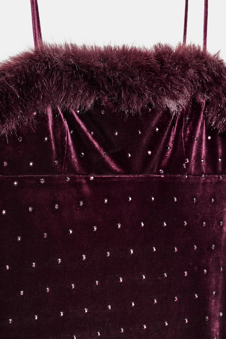 Миди-платье из искусственного меха с бисерными украшениями zara