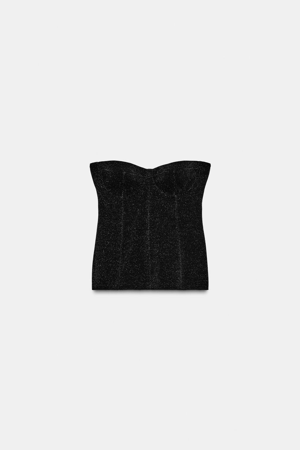 ТОП БЕЗ БРЕТЕЛЕЙ ИЗ ЭЛАСТИЧНОЙ ТКАНИ С БЛЕСКОМ