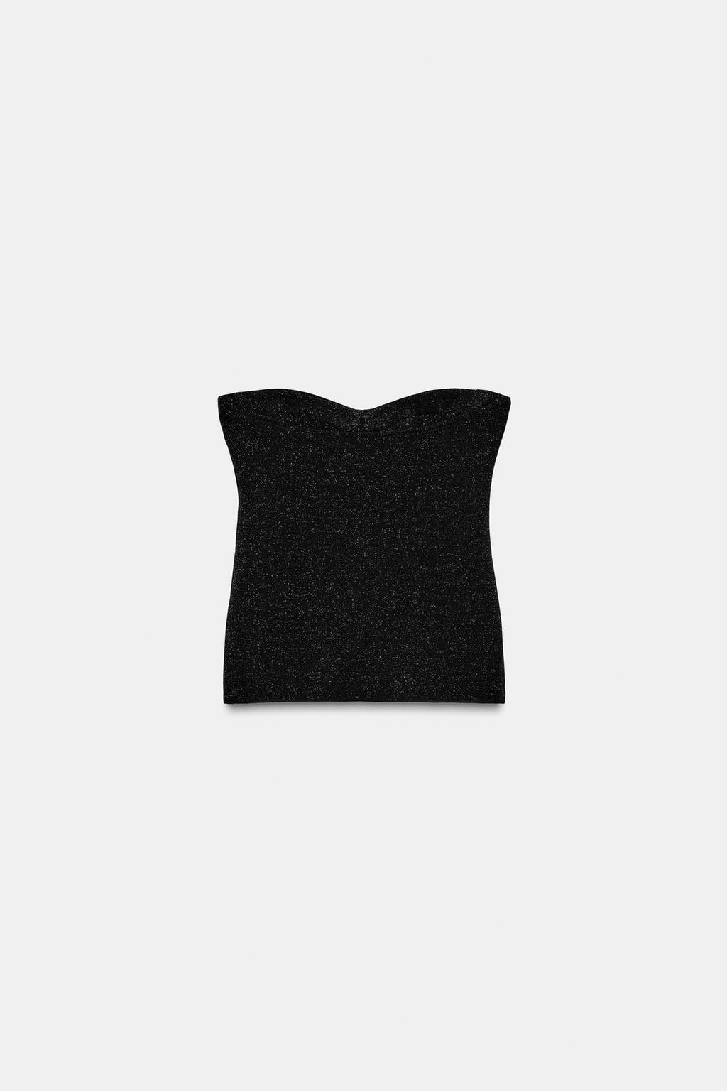 ТОП БЕЗ БРЕТЕЛЕЙ ИЗ ЭЛАСТИЧНОЙ ТКАНИ С БЛЕСКОМ