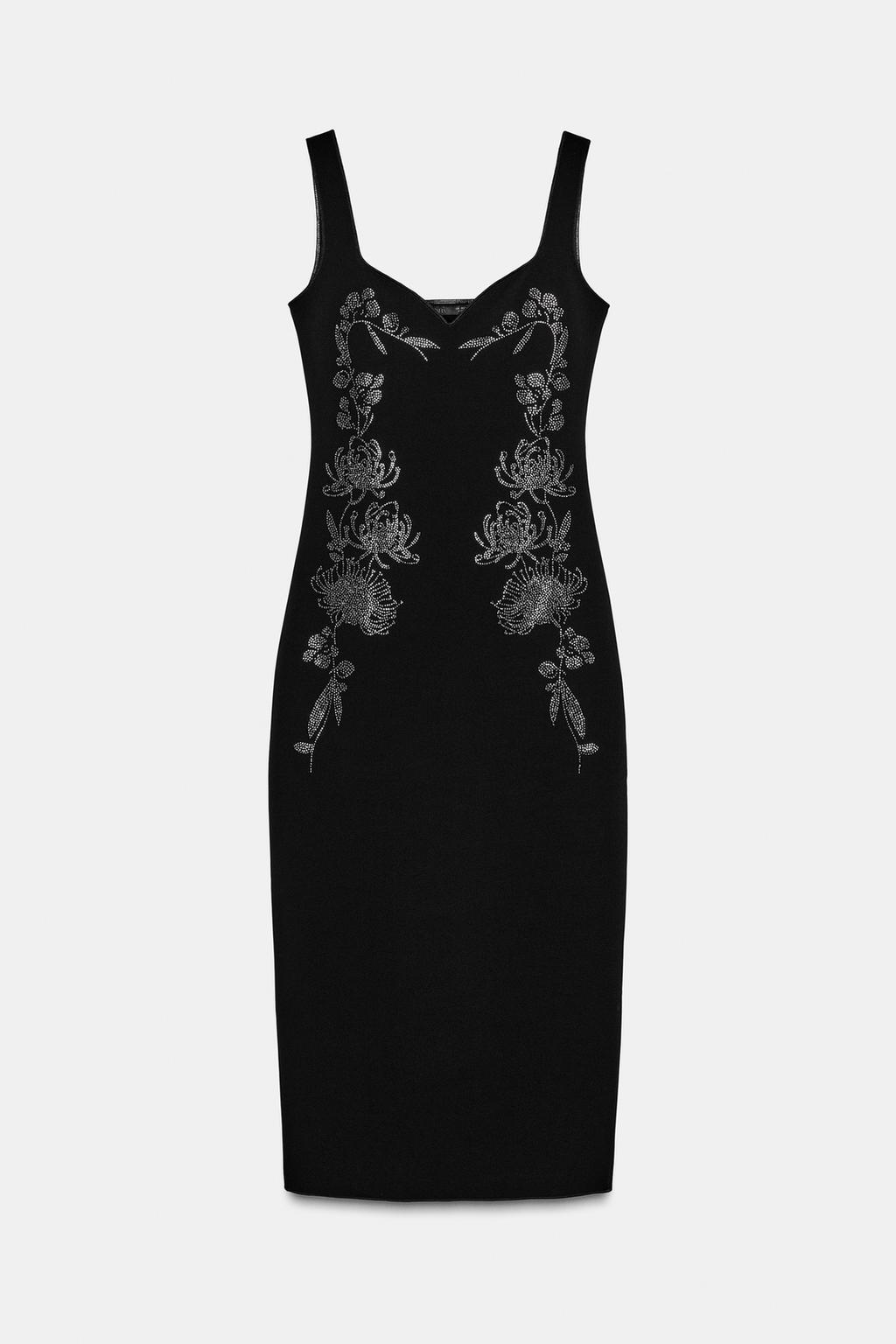 ПЛАТЬЕ МИДИ ИЗ ЭЛАСТИЧНОЙ ТКАНИ СО СТРАЗАМИ