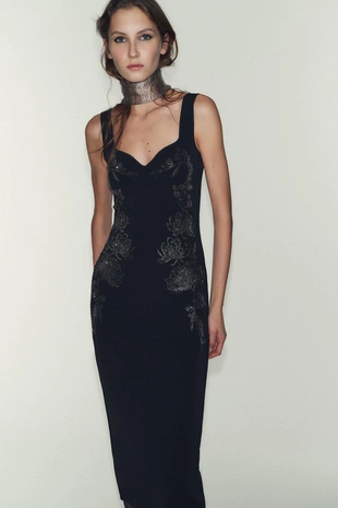 Платье миди из эластичной ткани со стразами- Заказать в России