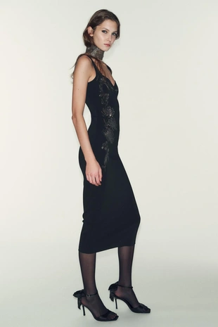 Платье миди из эластичной ткани со стразами- Заказать в России
