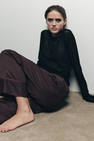 Брюки в пижамном стиле в контрастную полоску- Заказать в России