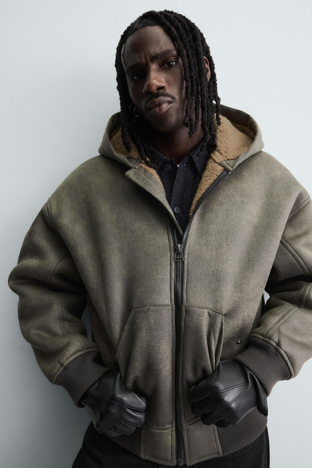 ДУБЛЕНКА ИЗ ИСКУССТВЕННОЙ КОЖИ С ЭФФЕКТОМ ПОТЕРТОСТИ