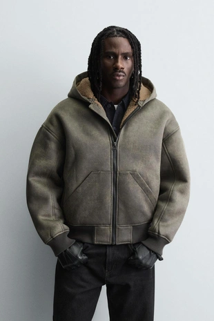 Дубленка из искусственной кожи с эффектом потертости- Заказать в России