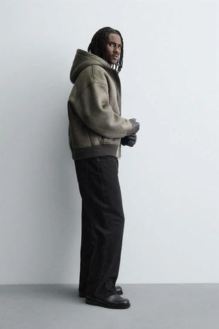 Дубленка из искусственной кожи с эффектом потертости- Заказать в России