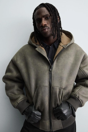 Дубленка из искусственной кожи с эффектом потертости- Заказать в России