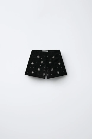 Бархатные шорты-бермуды с бусинами- Заказать в России