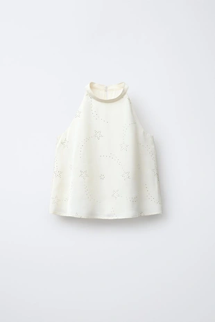 Топ с горловиной халтер и стразами- Заказать в России