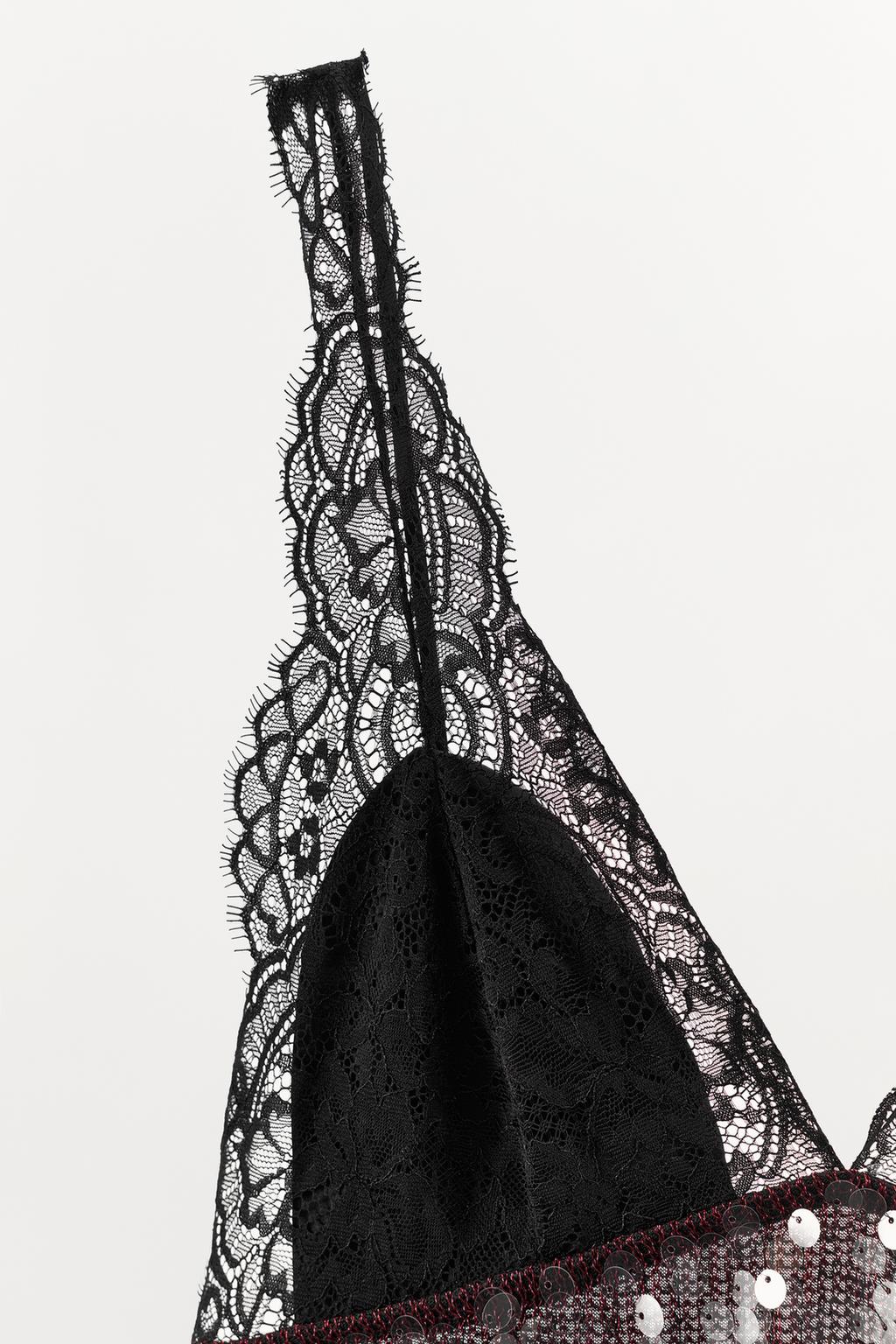 КОМБИНИРОВАННОЕ ПЛАТЬЕ МИДИ С ПАЙЕТКАМИ И КРУЖЕВОМ