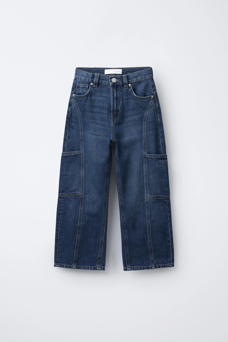 Брюки-бочки с вышитыми карманами