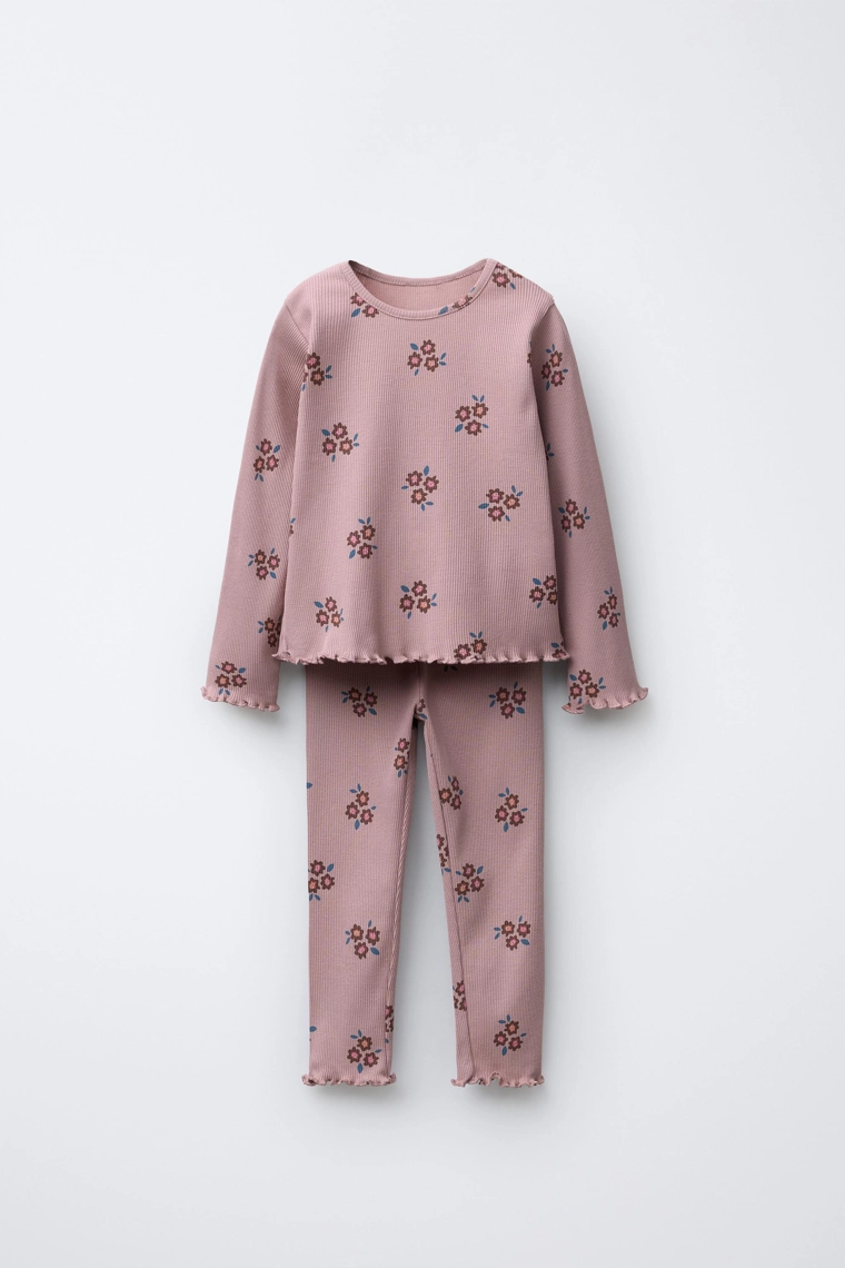 Набор из ребристой футболки с цветочным узором и леггинсов