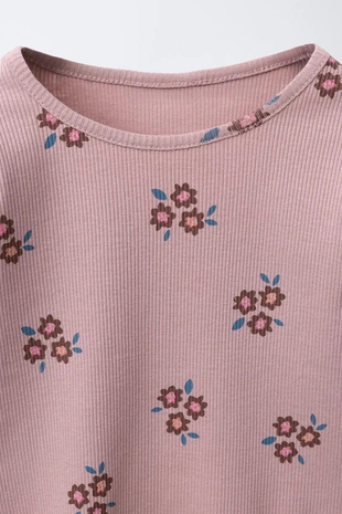 Комплект из футболки в рубчик и легинсов с цветочным принтом- Заказать в России