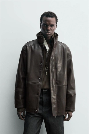 Контрастная куртка из искусственной кожи- Заказать в России