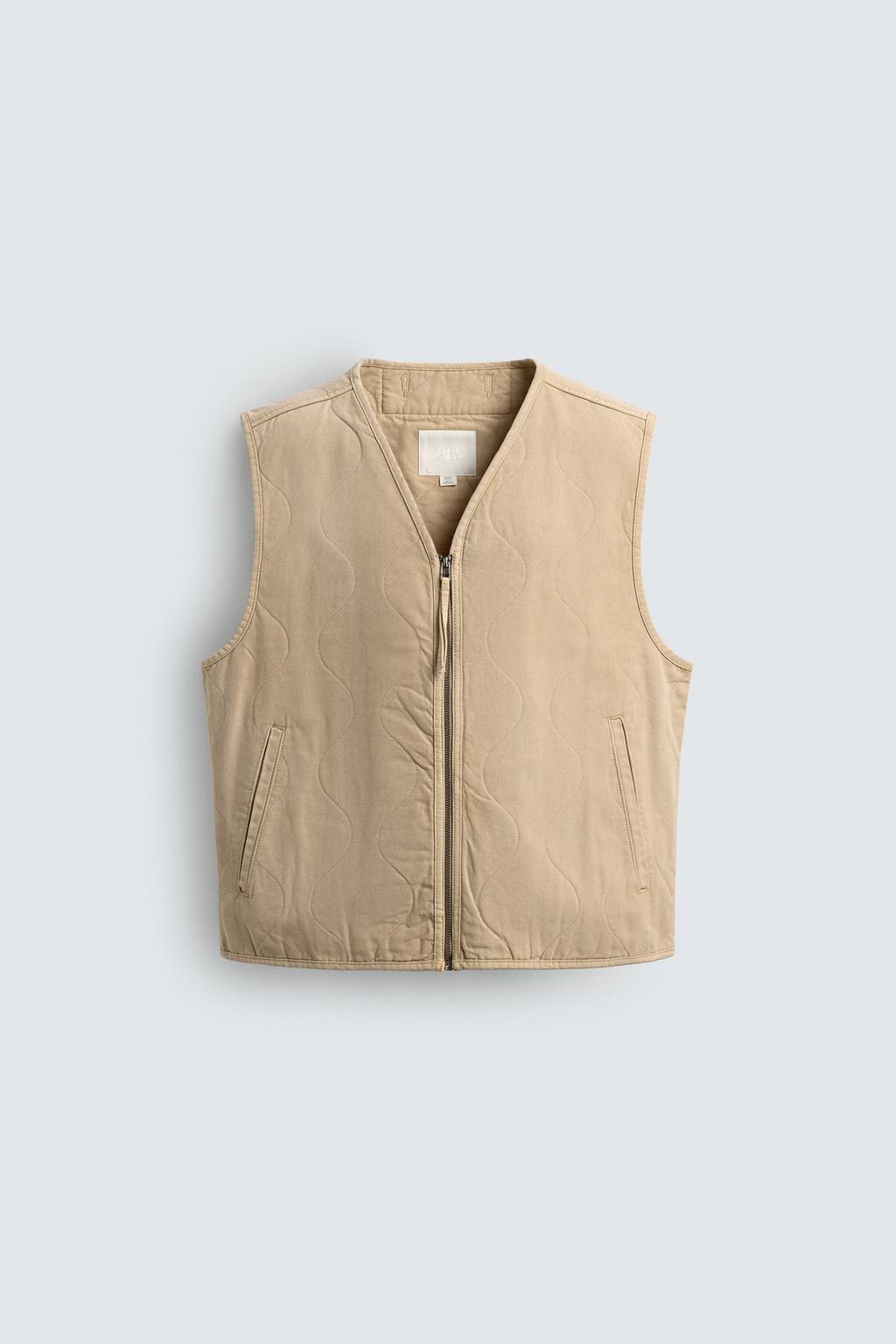 ЖИЛЕТ ИЗ ХЛОПКА С ЭФФЕКТОМ ПОТЕРТОСТИ И СТРОЧКОЙ