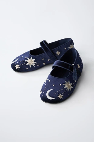 Туфли балетки из вельвета с вышивкой- Заказать в России