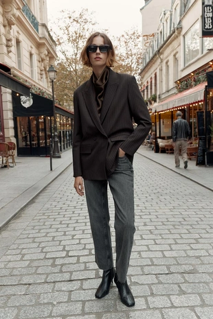 Двубортный блейзер OVERSIZE в тонкую полоску