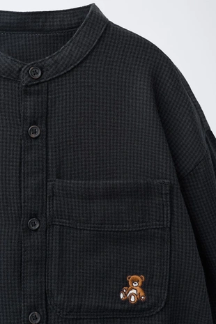 Grey | 8574/522/802 - Zara Рубашка в клетку с вышивкой и карманом