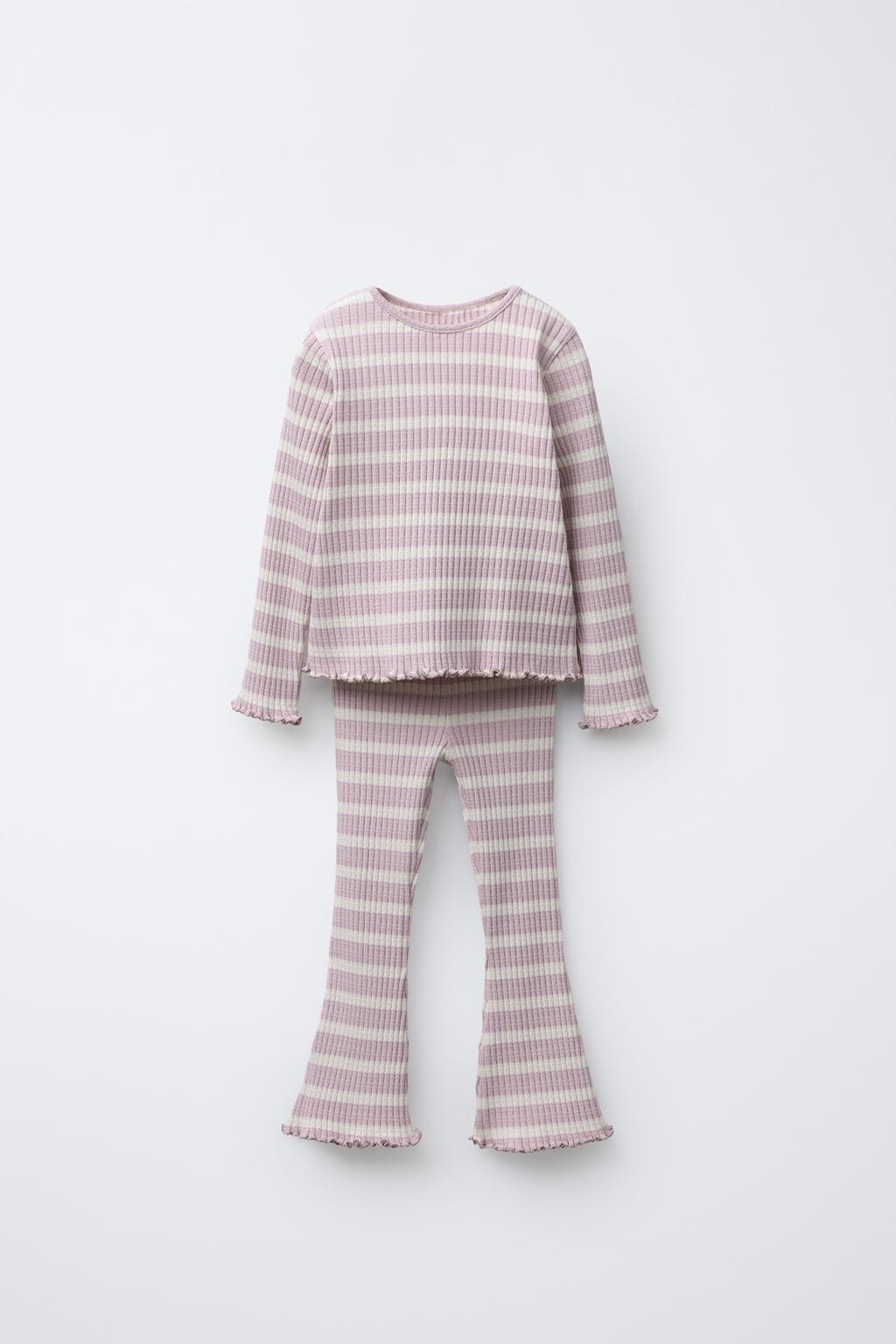 КОМПЛЕКТ ИЗ ФУТБОЛКИ И РАСКЛЕШЕННЫХ ЛЕГИНСОВ В РУБЧИК В ПОЛОСКУ