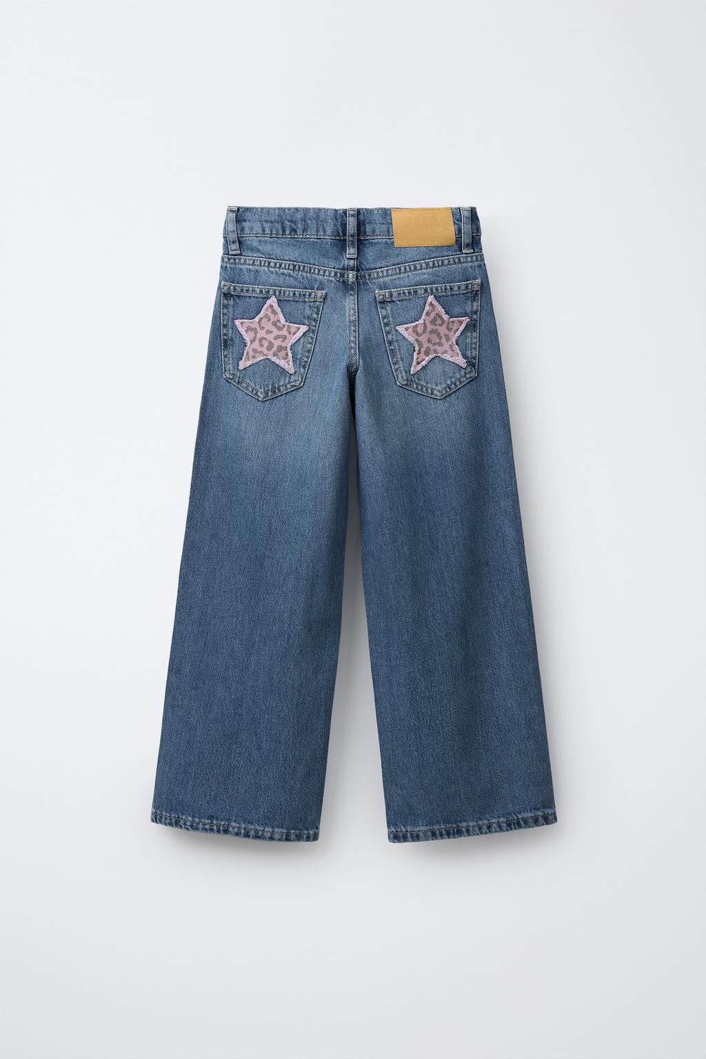 ДЖИНСЫ WIDE LEG С НАШИВКАМИ И АНИМАЛИСТИЧЕСКИМ ПРИНТОМ