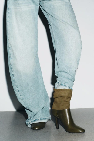 Кожаные ботильоны с эффектом жатки- Заказать в России