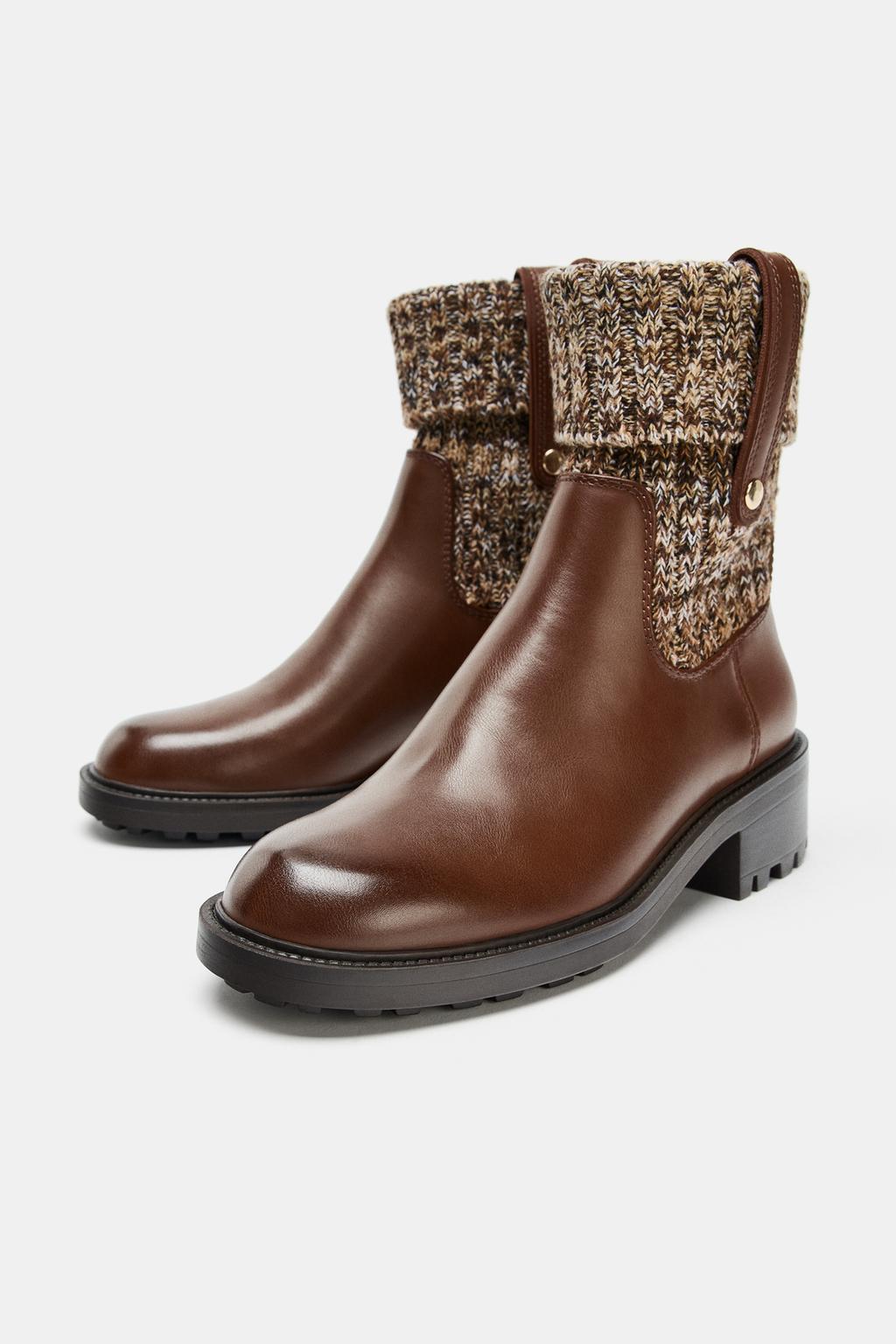 БОТИНКИ НА ПЛОСКОЙ ПОДОШВЕ С ЭФФЕКТОМ НОСКА