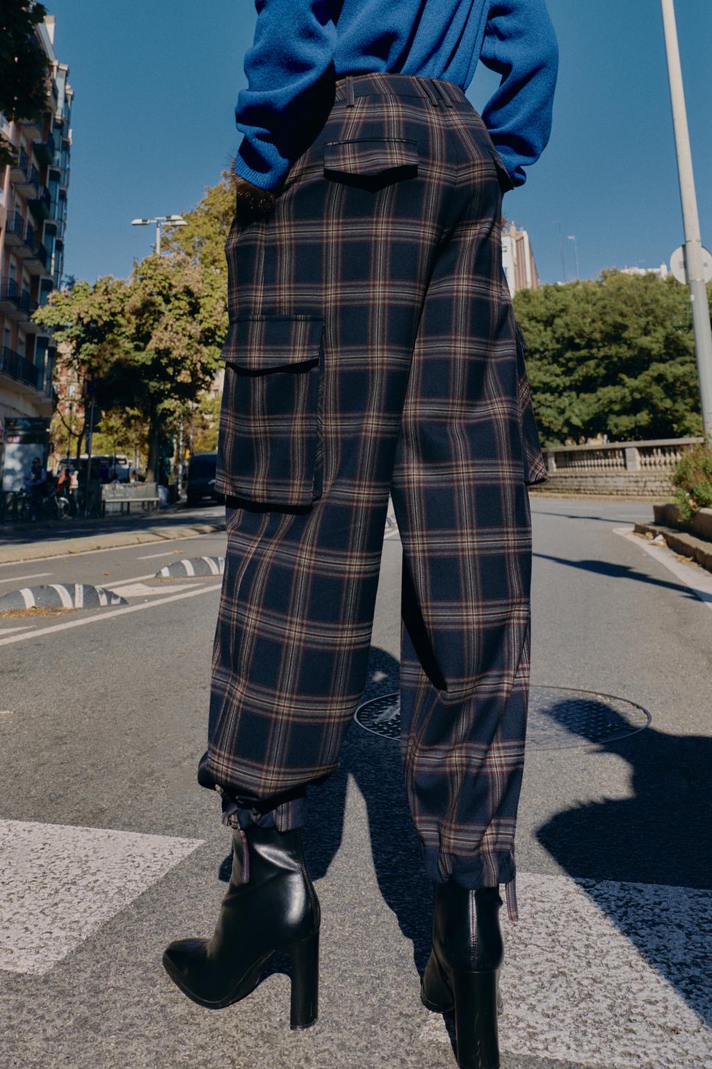 БРЮКИ КАРГО СВОБОДНОГО КРОЯ В КЛЕТКУ