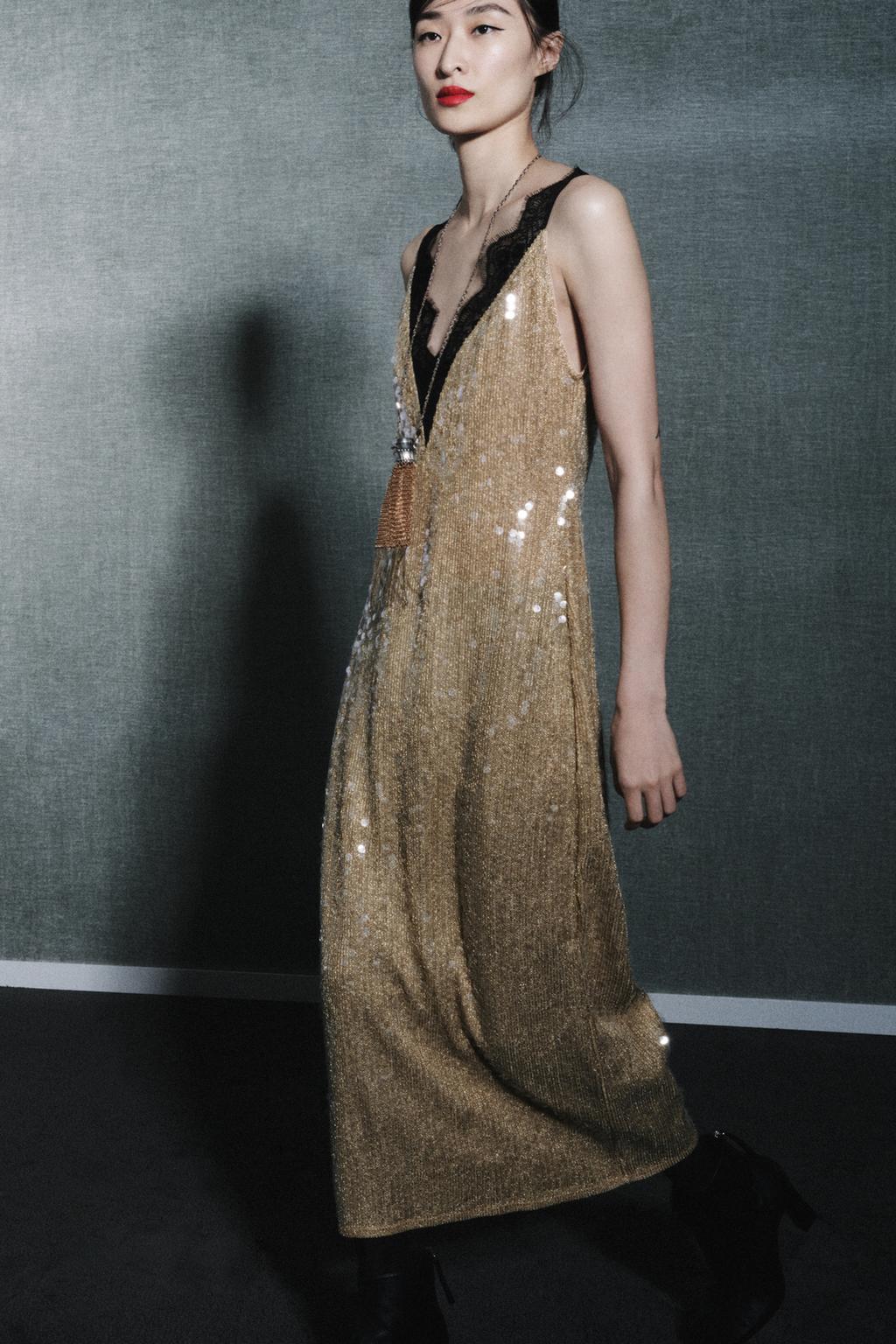 ПЛАТЬЕ ИЗ КОЛЛЕКЦИИ ZW С ПАЙЕТКАМИ И КРУЖЕВОМ