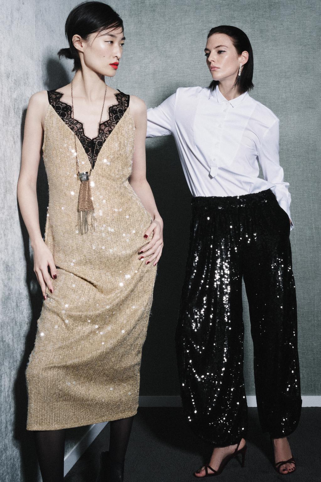 ПЛАТЬЕ ИЗ КОЛЛЕКЦИИ ZW С ПАЙЕТКАМИ И КРУЖЕВОМ