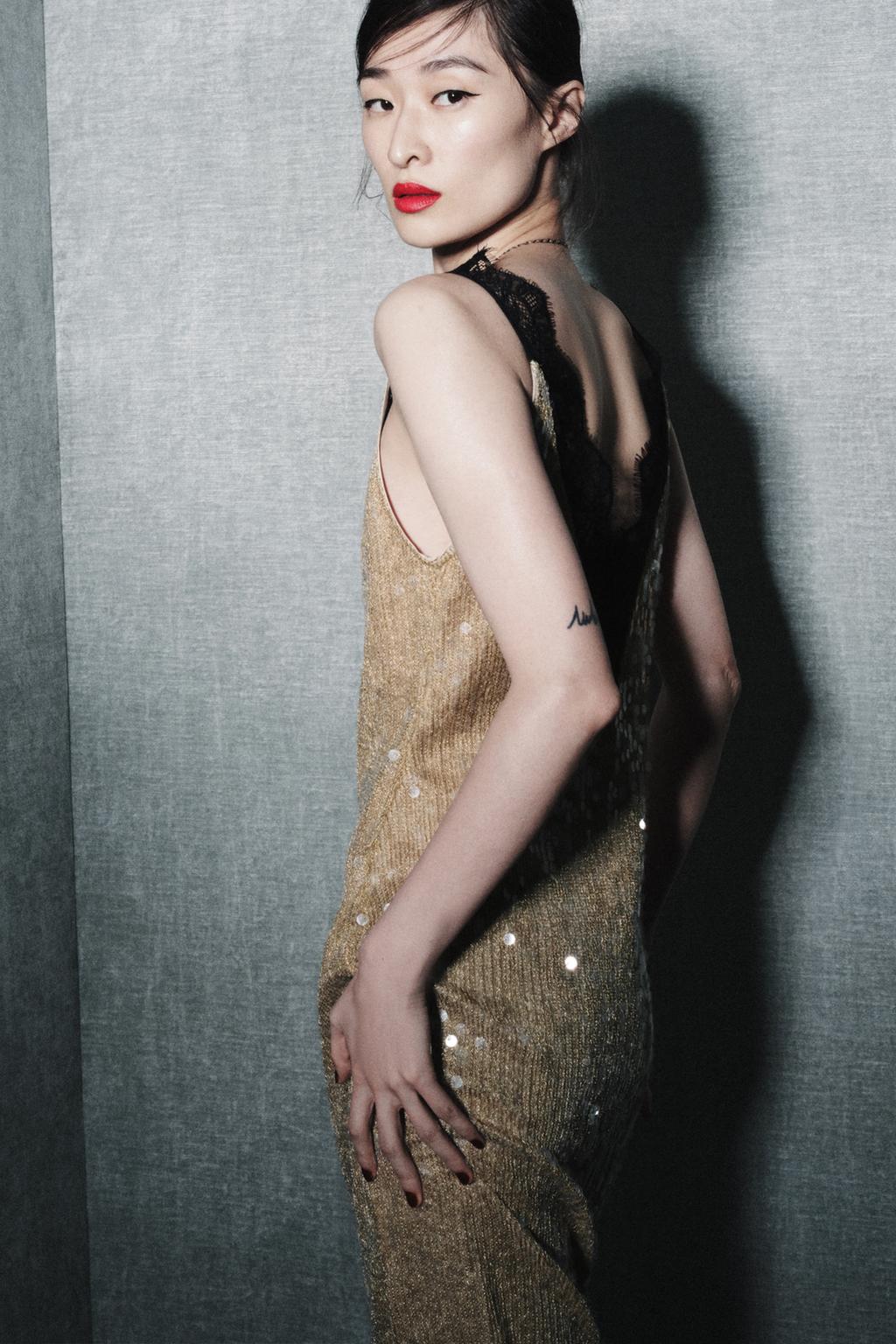 ПЛАТЬЕ ИЗ КОЛЛЕКЦИИ ZW С ПАЙЕТКАМИ И КРУЖЕВОМ