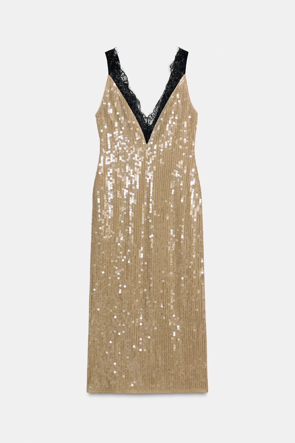 ПЛАТЬЕ ИЗ КОЛЛЕКЦИИ ZW С ПАЙЕТКАМИ И КРУЖЕВОМ