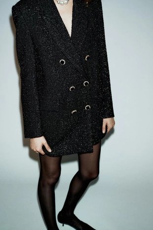 Двубортный блейзер с металлизированной нитью- Заказать в России