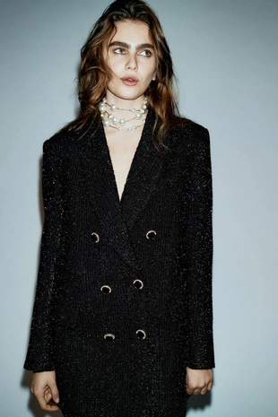 Двубортный блейзер с металлизированной нитью- Заказать в России