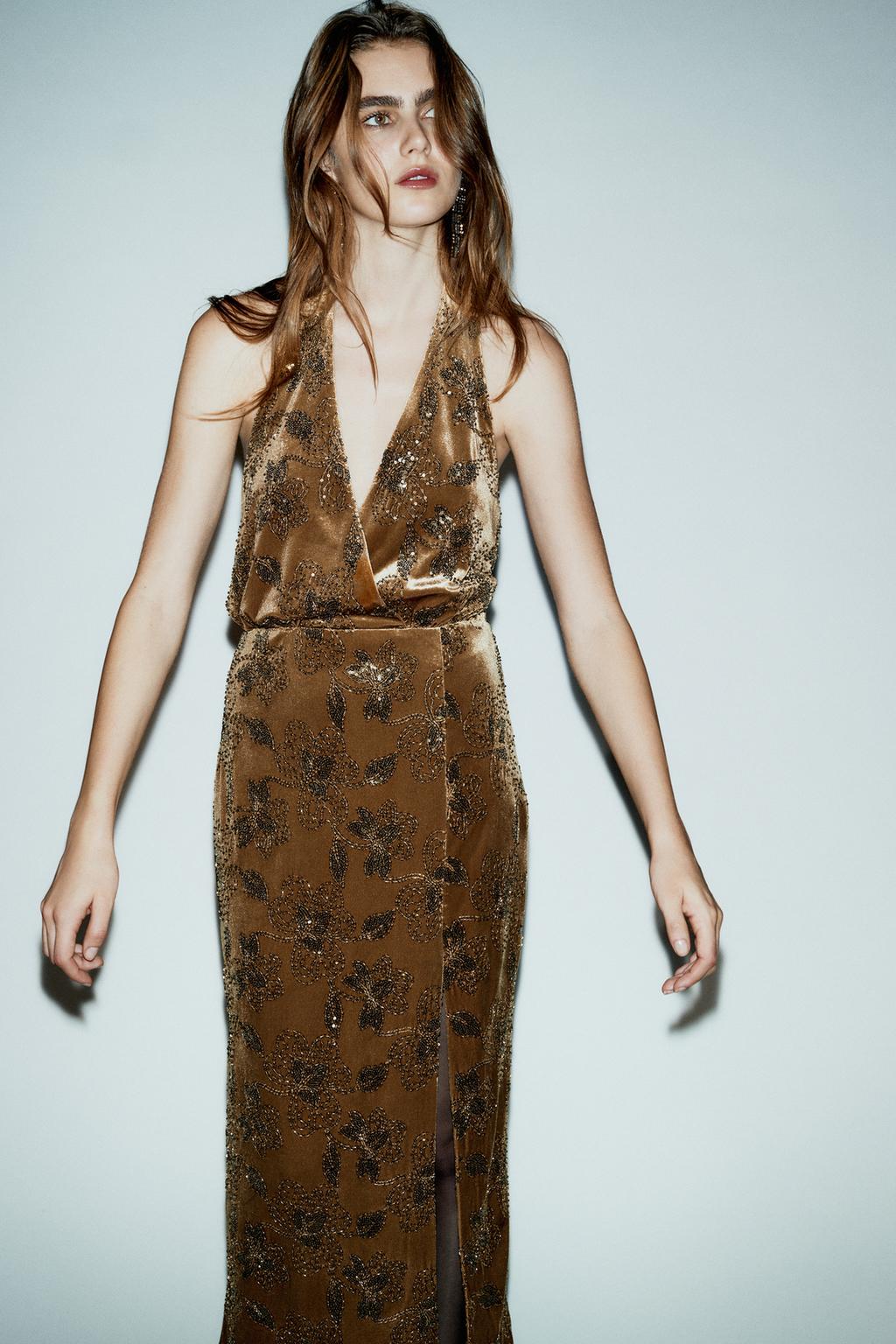 БАРХАТНОЕ ПЛАТЬЕ МИДИ С ПАЙЕТКАМИ