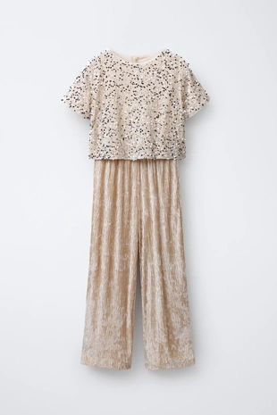 Длинный комбинезон с пайетками из вельвета- Заказать в России