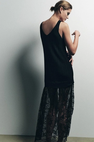 Трикотажное платье с кружевом- Заказать в России