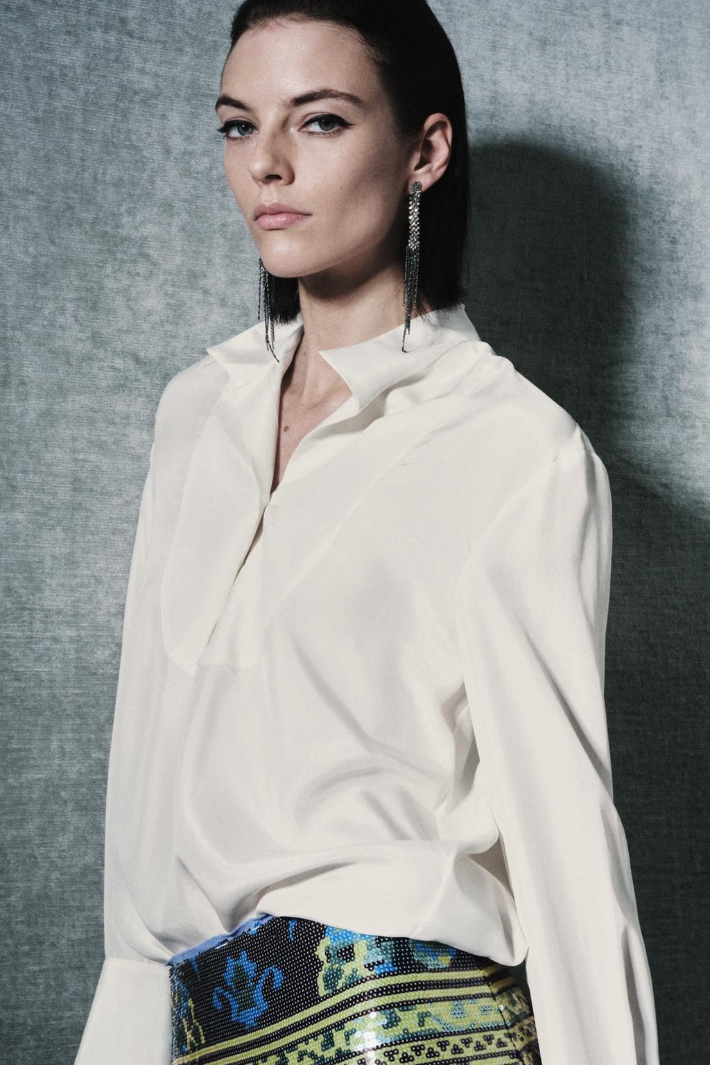 РУБАШКА С НАГРУДНОЙ ПЛАНКОЙ ИЗ 100% ШЕЛКА — ZW COLLECTION LIMITED EDITION