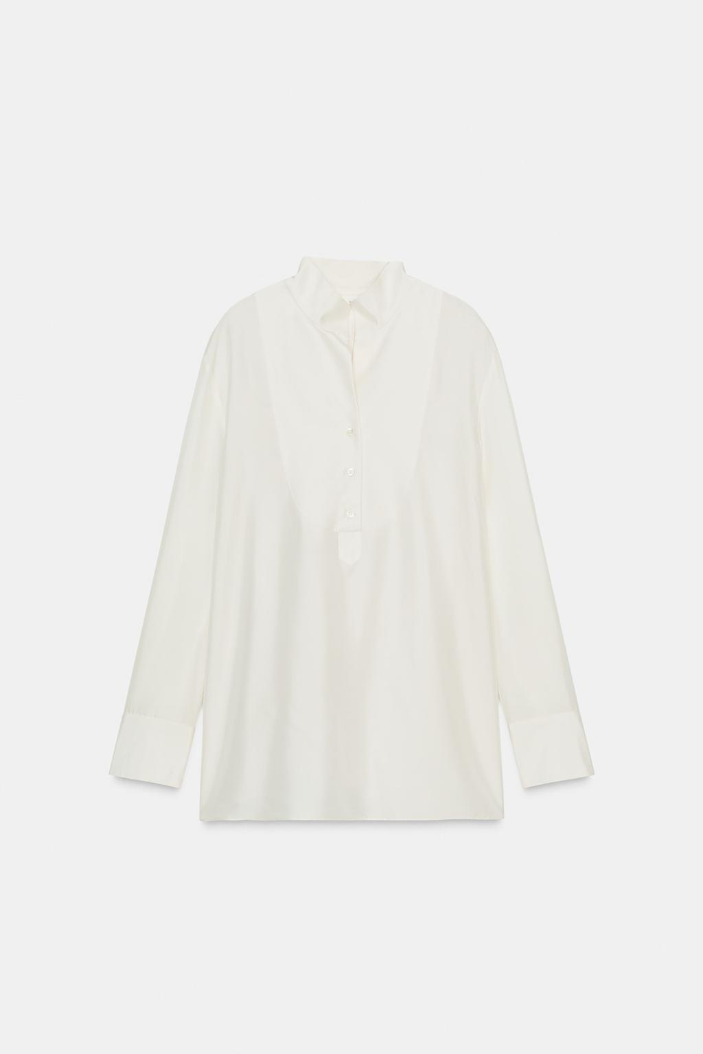 РУБАШКА С НАГРУДНОЙ ПЛАНКОЙ ИЗ 100% ШЕЛКА — ZW COLLECTION LIMITED EDITION