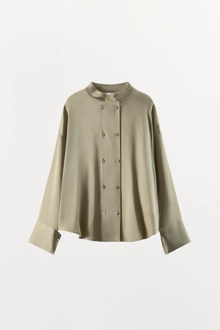 Атласная рубашка с двубортной застежкой- Заказать в России