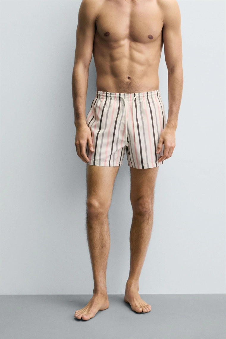 Полупрозрачные полосатые плавательные шорты средней длины