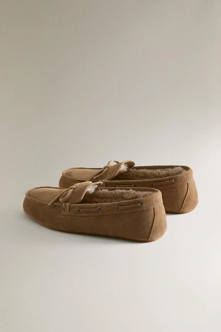 Теплые кожаные мокасины- Заказать в России