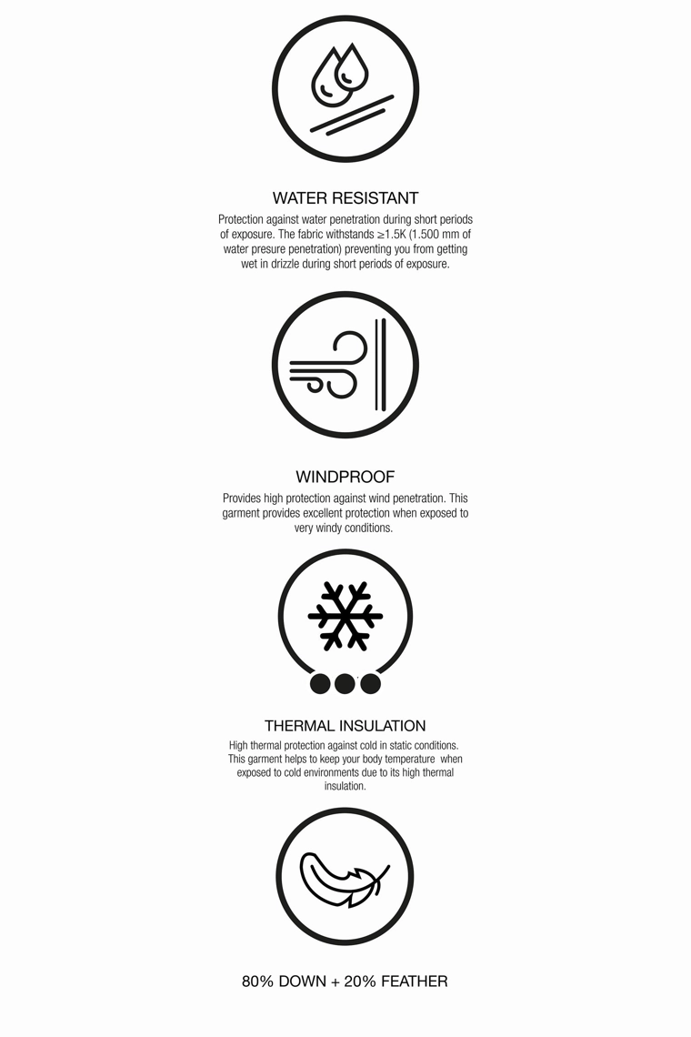 Пуховик с водо- и ветрозащитой 80% пуха и 20% пера с системой recco® для зимнего спортивного сезона