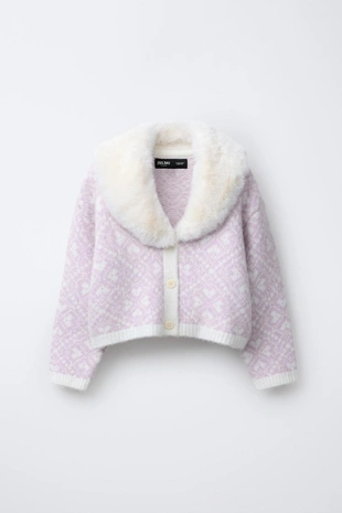 JACQUARD KNIT CARDIGAN WITH REMOVABLE FAUX FUR COLLAR - SKI COLLECTION- Заказать в России