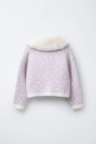 JACQUARD KNIT CARDIGAN WITH REMOVABLE FAUX FUR COLLAR - SKI COLLECTION- Заказать в России