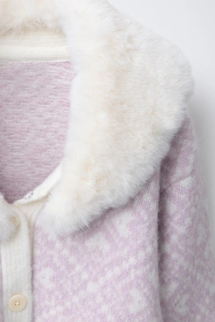 JACQUARD KNIT CARDIGAN WITH REMOVABLE FAUX FUR COLLAR - SKI COLLECTION- Заказать в России