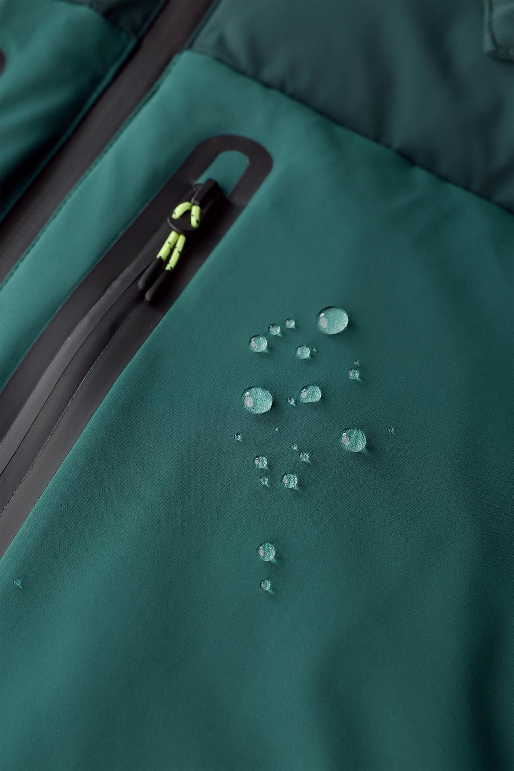 DOWN AND FEATHER PUFFER JACKET WITH REMOVABLE HOODIE, WATER-RESISTANT AND WINDPROOF COLOUR BLOCK RECCO® SYSTEM SKI COLLECTION